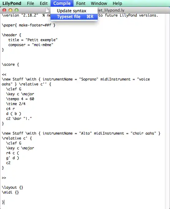 Capture d'écran de LilyPond sous MacOS X.