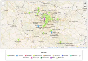 Zoom sur copie d'écran de la carte des wikimediens francophones en date du 22 mars 2021