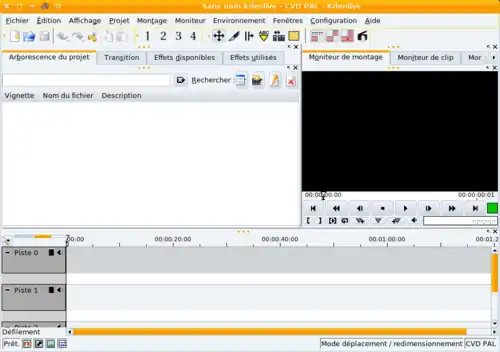 La fenêtre principale de Kdenlive