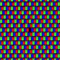 Un détail d'un écran à cristaux liquides, avec un élément « mort »