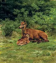 Biche et faon dans un sous-bois, 1868,collection privée, vente 2007.